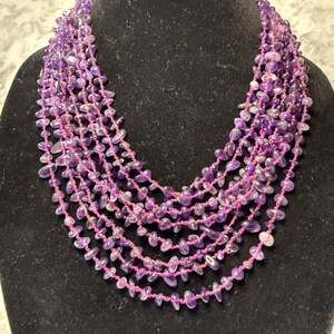 Vintage Multi-Strand Amethyst Tumble Bead Hand-Knotted Statement Necklace with B